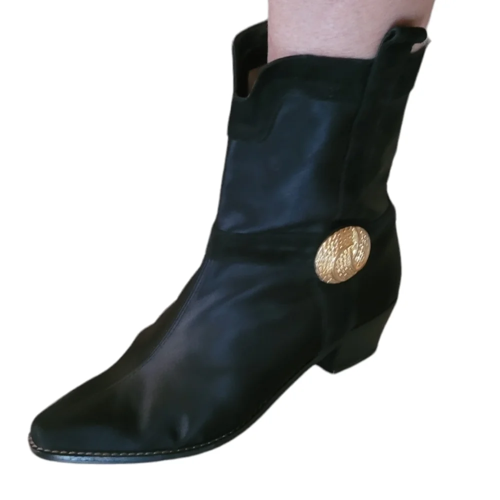 Vintage - Allure Black Nylon and Suede with Gold‎ Button Accent Ankle Boots